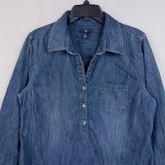 Gap Dress Womens XL Blue Denim Indigo Long Sleeve Shirt Western Shift Popover - Picture 2 of 10